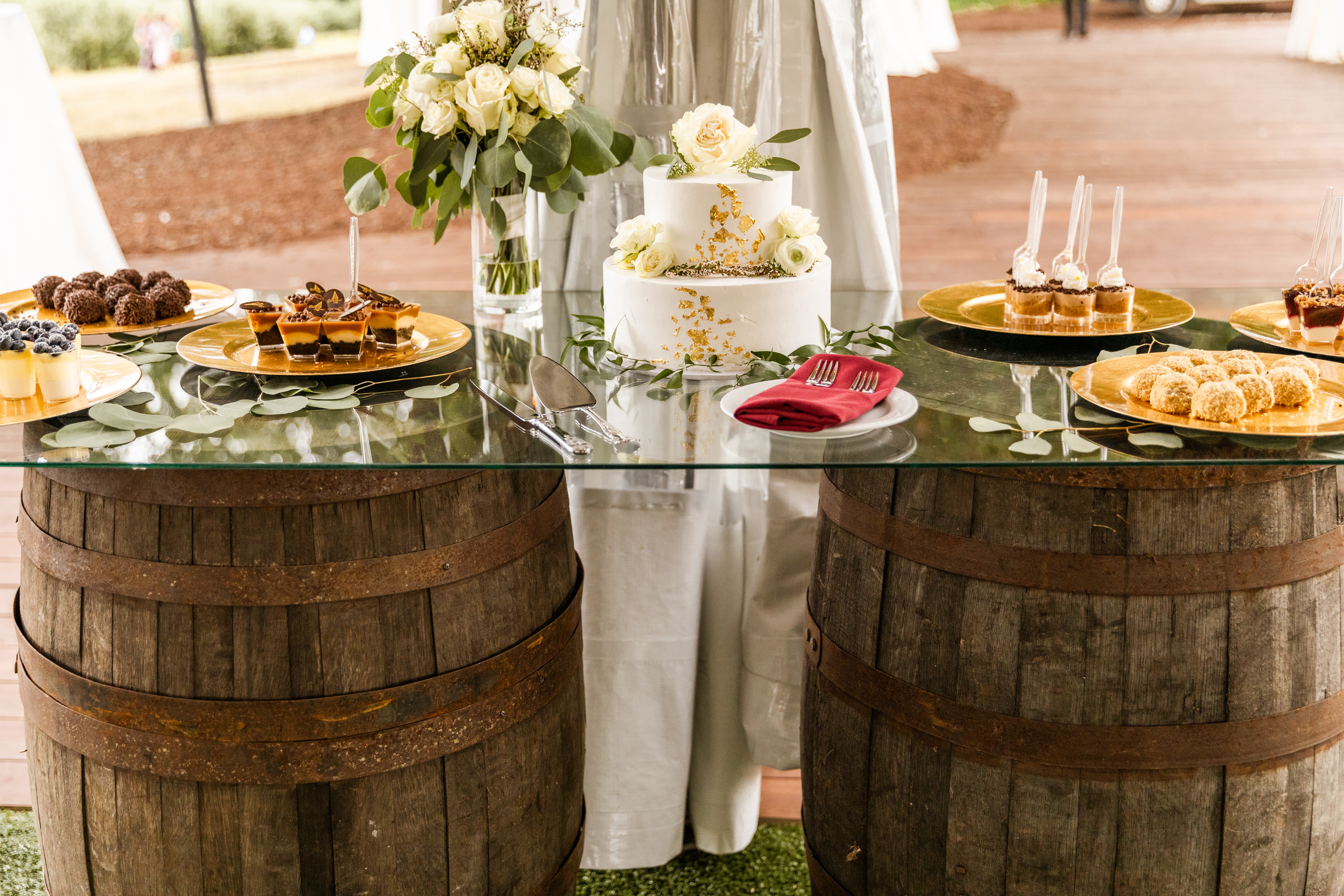wine barrel dessert table
