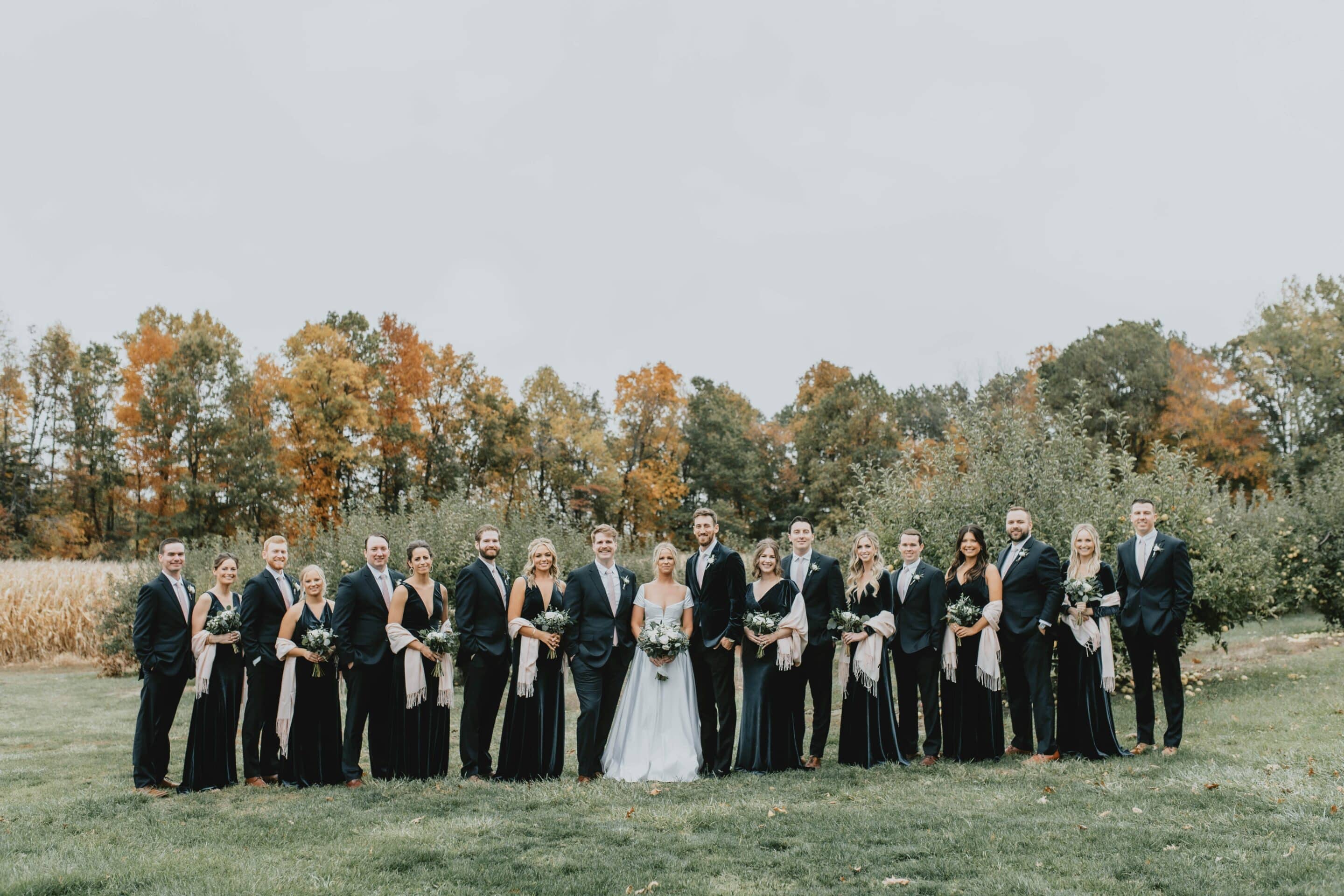 black and white wedding party